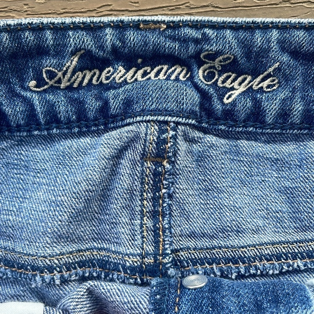 AMERICAN EAGLE WOMENS BLUE JEAN RAW HEM BUTTON FLY MINI SKIRT SIZE 6 - Picture 9 of 9
